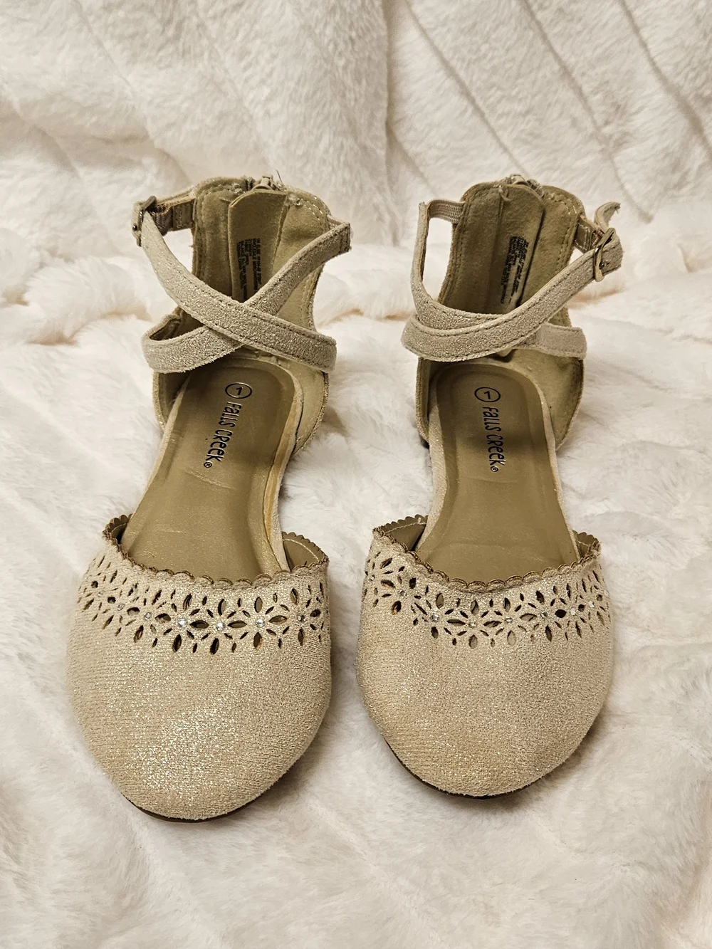 Falls Creek Taupe Laser-Cut Ankle-Strap Flats
